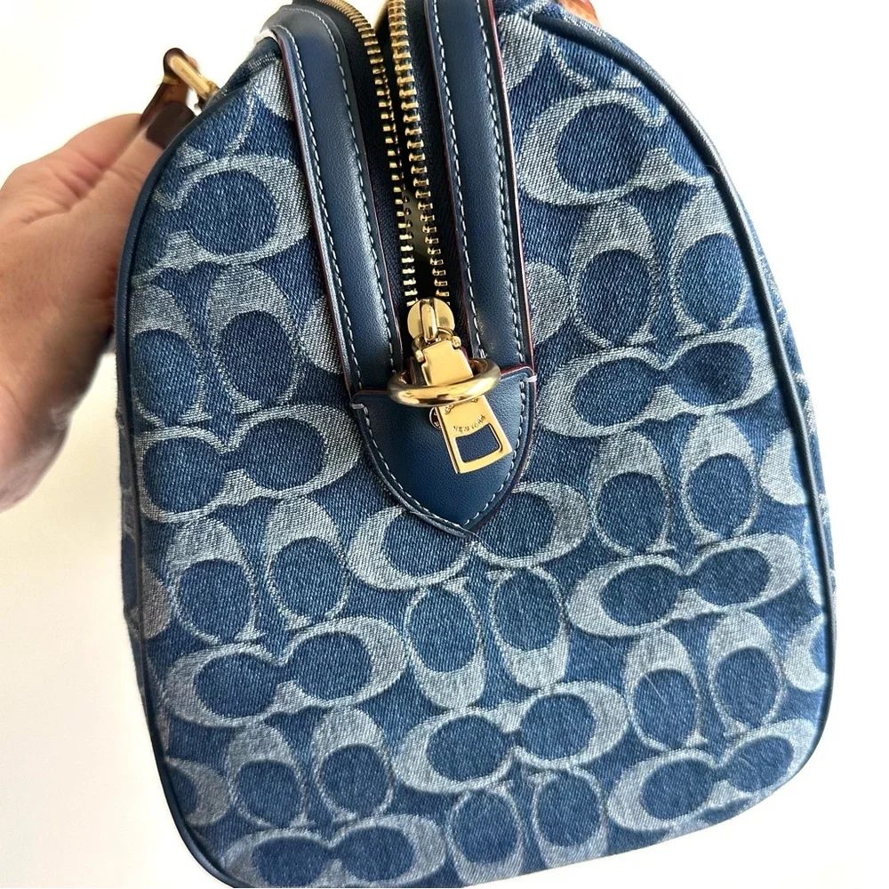 COACH Large Signature Denim Rowan Satchel - Picture 7 of 9